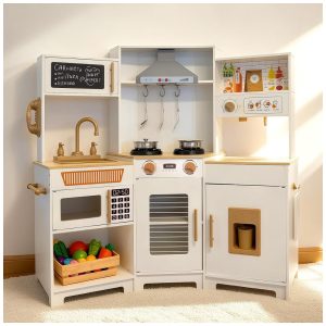 Cozinha infantil de canto YUG com luzes sons fogão forno e dispenser de gelo