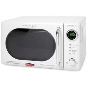 Forno micro-ondas de bancada Nostalgia retrô branco 700W display digital LED 12 programas trava de segurança infantil 20L modelo NRMO7WH6A 110V