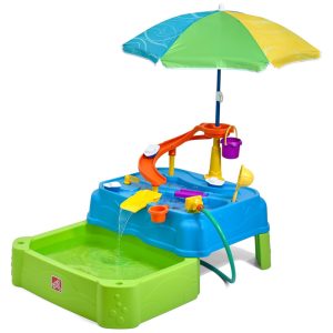 Mesa de Atividades Sensoriais com Água 2 Níveis Guarda Chuva e Acessórios Step2 Azul