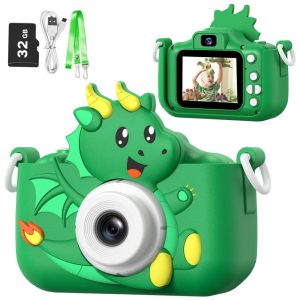 Câmera Selfie Infantil Goopow verde para meninas/meninos de 3 a 9 anos digital com capa protetora e cartão SD 32GB incluso 11 x 19 x 3 cm 05 kg.