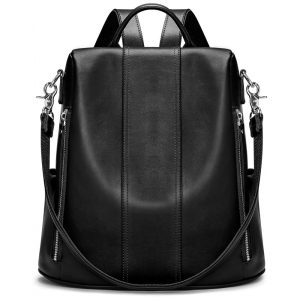 Mochila Feminina de Couro Conversível para Bolsa de Ombro S ZONE Preta