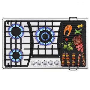 Cooktop a gás 5 bocas Kadorer inox escovado embutir com chapa reversível conversível GN/GLP 110V
