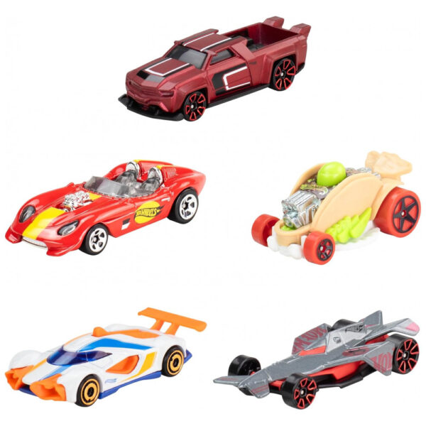 Carrinhos de Brinquedo Hot Wheels, Conjunto com 5 Carros em Escala 1:64 Apresentados na Série Animada Infantil da Netflix Lets Race