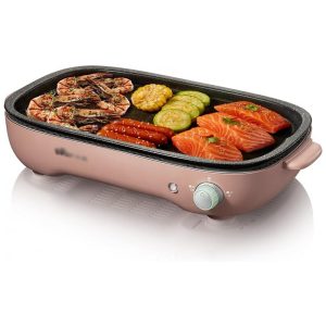 Churrasqueira Elétrica Grill com Controle de Temperatura oara 2 a 5 Pessoas Bivolt 1200W NEWCES Rosa