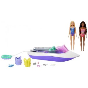 Boneca Barbie Sereia e Brooklyn com Barco e Acessórios