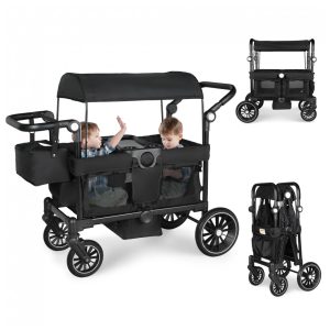 Carrinho de Passeio Dupla Todecare Preto com Alça Ajustável e Rodas Amortecedoras