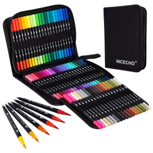 Conjunto de Canetas Artisticas 60 Cores com Pontas Duplas para Adultos Nicecho Preta