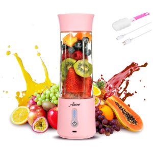 Mini Liquidificador Portátil 500mL com Carregamento USB e Desligamento Automático Asani Rosa