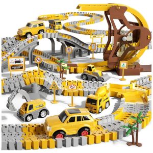Pista de Corrida com 299 Peças Tema de Construção e Engenharia para Crianças Acima de 3 Anos IHAHA Amarela
