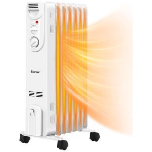 Aquecedor Elétrico a Óleo Portátil com 3 Opções de Aquecimento Proteção Contra Superaquecimento e Tombamento 110V 1500W COSTWAY Branco