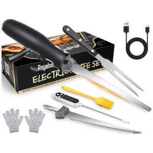 Conjunto de Facas Elétricas Recarregáveis Sem Fio com Estojo - Lâminas Serrilhadas Empunhadura Ergonômica Cortes Fáceis