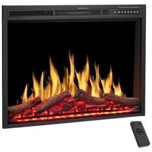 Lareira Elétrica de Embutir A66x86L com Controle Remoto e Chamas Ajustável 110V 1500W R.W.FLAME Preta