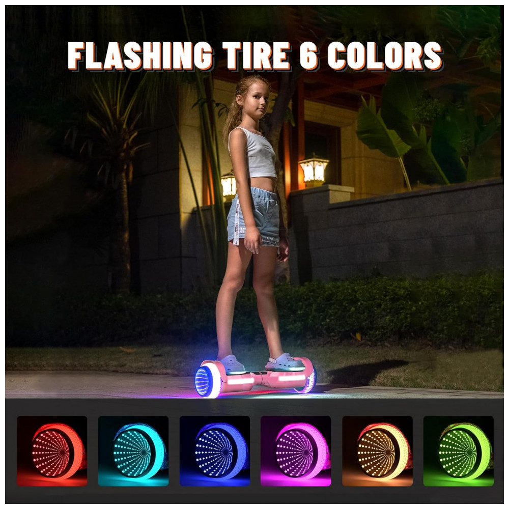 Hoverboard SIMATE com Luzes de LED Coloridas, Alto-falantes Bluetooth e Aplicativo, Motores Duplos de 250W, Velocidade Máxima de 13,7 km/h, Alcance Máxim - Imagem 2