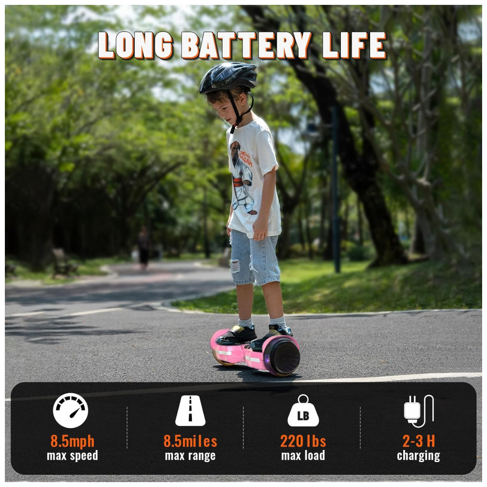 Hoverboard SIMATE com Luzes de LED Coloridas, Alto-falantes Bluetooth e Aplicativo, Motores Duplos de 250W, Velocidade Máxima de 13,7 km/h, Alcance Máxim - Imagem 4