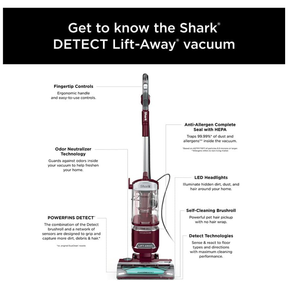Aspirador Vertical Shark DETECT LiftAway com Tecnologia Detect Escova Autolimpante Sem Enroscar pelos Selo Completo Antialérgico e Neutralizador de Odores - Imagem 13