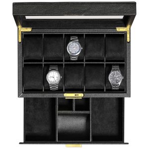 Caixa Estojo para Relógios Protege e zena 10 Lugares ROTHWELL Preto