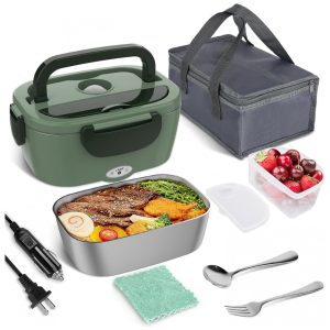 Marmita Elétrica Portátil 15L com Garfo Colher e Bolsa para Transporte 12V 1110V 60W Vabaso Verde Escuro