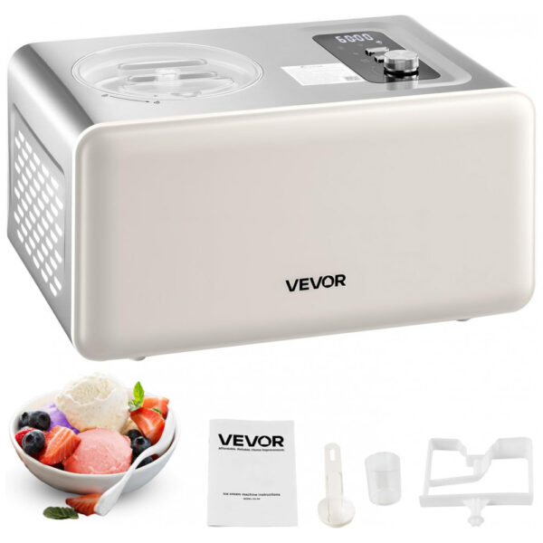 Máquina de Sorvete Automática VEVOR com Compressor Integrado, 1,89 Litros Sem Precisar Congelar, Máquina de Sorvete de Gelato Elétrica,