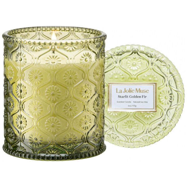 Vela LA JOLIE MUSE Starlit Golden Fir de Cedro, Patchouli e Bálsamo de Pinheiro 170g Cera de Soja Natural Queima Limpa 40 Horas Presente de Vela de Bá