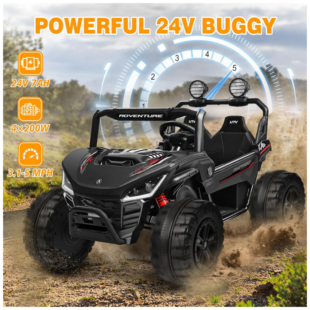 Carro Elétrico Infantil ANPABO Preto 24V 2 Lugares 4 Motores 200W Suspensão Rainbow LED Controle Bluetooth 5.1km/h - Imagem 3