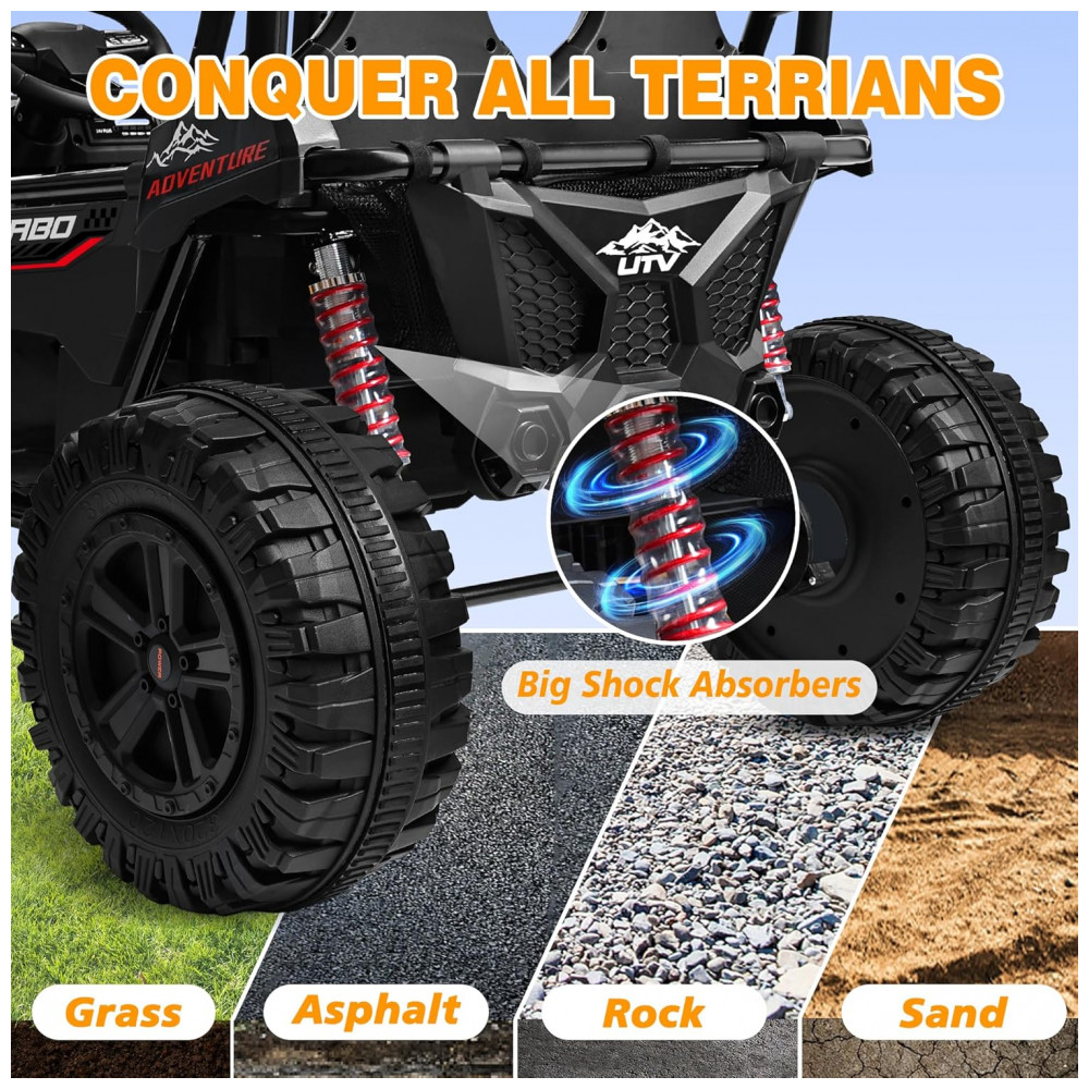 Carro Elétrico Infantil ANPABO Preto 24V 2 Lugares 4 Motores 200W Suspensão Rainbow LED Controle Bluetooth 5.1km/h - Imagem 4