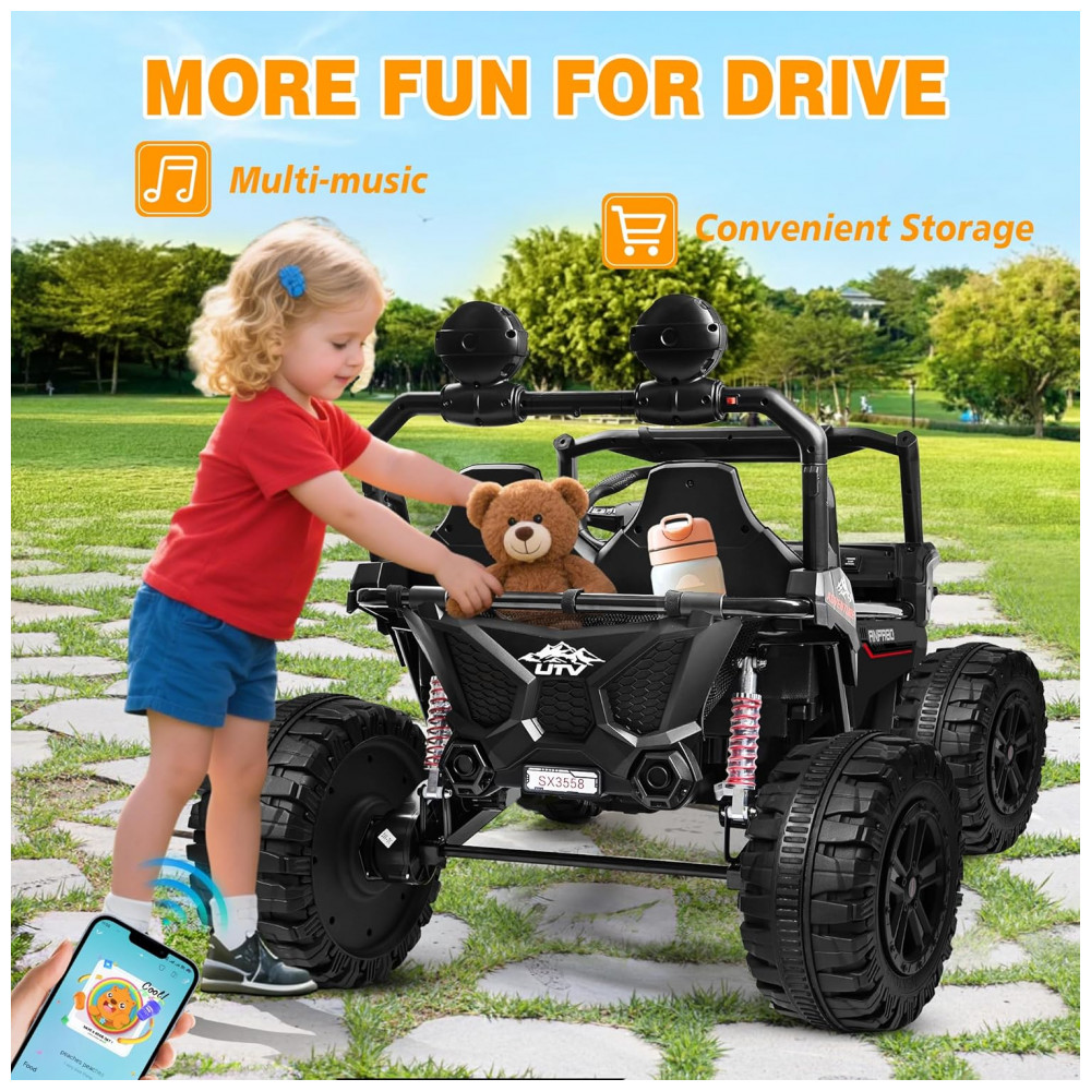 Carro Elétrico Infantil ANPABO Preto 24V 2 Lugares 4 Motores 200W Suspensão Rainbow LED Controle Bluetooth 5.1km/h - Imagem 6