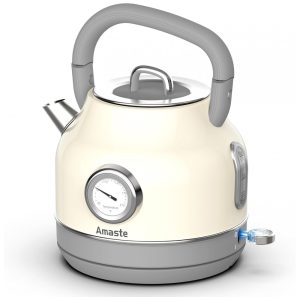 Chaleira Elétrica Amaste 17L Inox Branca Creme Termômetro Retro 1500W Proteção Antisseco Tampa Removível BT-K15FT 110V