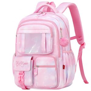 Mochila escolar infantil SPORTBANG kawaii 3 peças grande capacidade com estojo transparente e chaveiro de pompom rosa