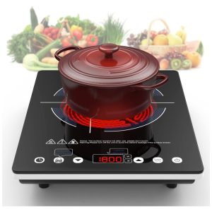 Cooktop Elétrico de Indução Portátil com Queimador Único Painel Digital 9 Níveis de Potência Trava para Crianças e Temporizador e Proteção Contra Superaquecimento 110V 1800W VBGK Preto