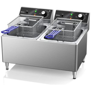 Fritadeira Elétrica Dupla Profissional 24 Litros de Capacidade Aço Inoxidável 110V 3300W TOPKITCH