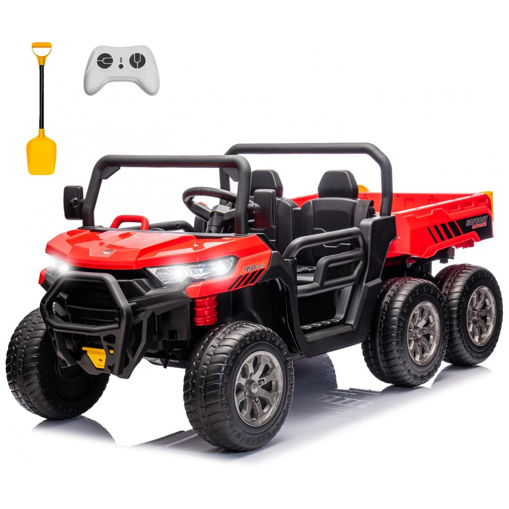 Caminhão Basculante Infantil Elétrico Sopbost Vermelho 24V 2 Lugares 4 Motores 75W Caçamba Automática 4WD Pneus EVA Controle Bluetooth
