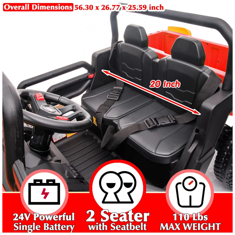 Caminhão Basculante Infantil Elétrico Sopbost Vermelho 24V 2 Lugares 4 Motores 75W Caçamba Automática 4WD Pneus EVA Controle Bluetooth - Imagem 4
