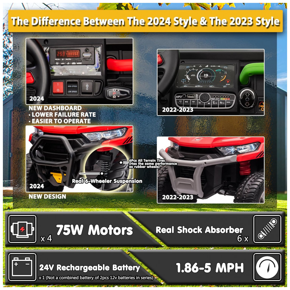 Caminhão Basculante Infantil Elétrico Sopbost Vermelho 24V 2 Lugares 4 Motores 75W Caçamba Automática 4WD Pneus EVA Controle Bluetooth - Imagem 7