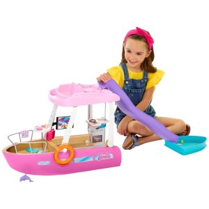 Barco de Brinquedo da Barbie com 20 Peças Incluindo Piscina Golfinho Escorregador e Acessórios Temáticos do Oceano