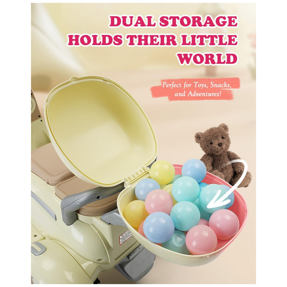 Moto Elétrica Infantil Letsgoride 12V Amarelo Pastel 2 Lugares 3 Rodas Baú Musical Bluetooth LED Buzina 2x50W - Imagem 5