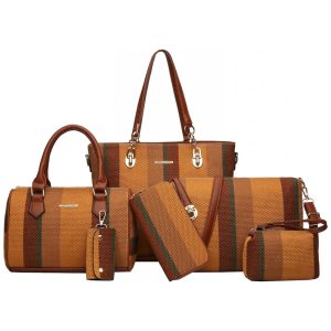 Conjunto de Bolsas Femininas 6 Peças com Carteira 2E youth Marrom Listradp