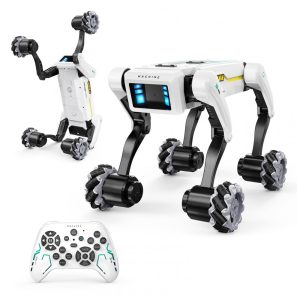 Cachorro robô inteligente com rodas Dingdongwu 30 ações biônicas controle por voz e controle remoto bateria recarregável