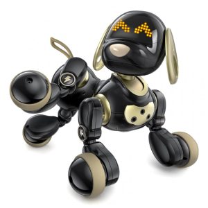 Cachorro robô inteligente Ruko 18011 preto e dourado com 30+ faces em LED controle remoto 24GHz gestos e programação para criança