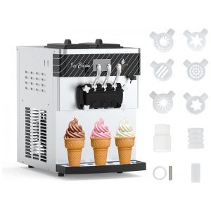 Máquina de Sorvete Soft Comercial GAOMON Prata Alta Capacidade 2+1 Sabores 2450W