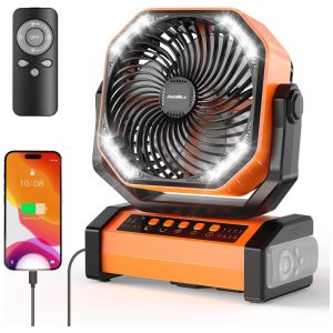 Ventilador Portátil Recarregável com Bateria de 20000mAh 4 Velocidades e Controle Remoto 5V 37W AddAcc D12 Laranja