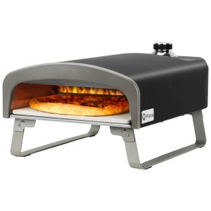 Forno de Pizza a Carvão Portátil Aço Inoxidável com Pedra de Pizza Q Pizza Preto