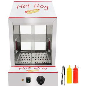 Máquina de Hot Dog a Vapor Profissional em Aço Inoxidável e Vidro 110V 1500W KOUWO
