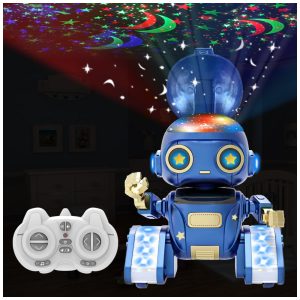 Robô Aikmi azul com controle remoto recarregável projetor de luz noturna sensor de gestos e músicas para crianças