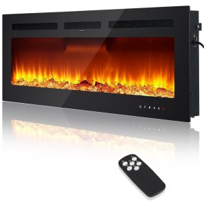 Lareira Elétrica de 127 cm Embutida ou de Parede Aquecedor 1500/750W (15-37°C) Tela Touch Controle Remoto Timer 12 Cores de Chama Aprafie