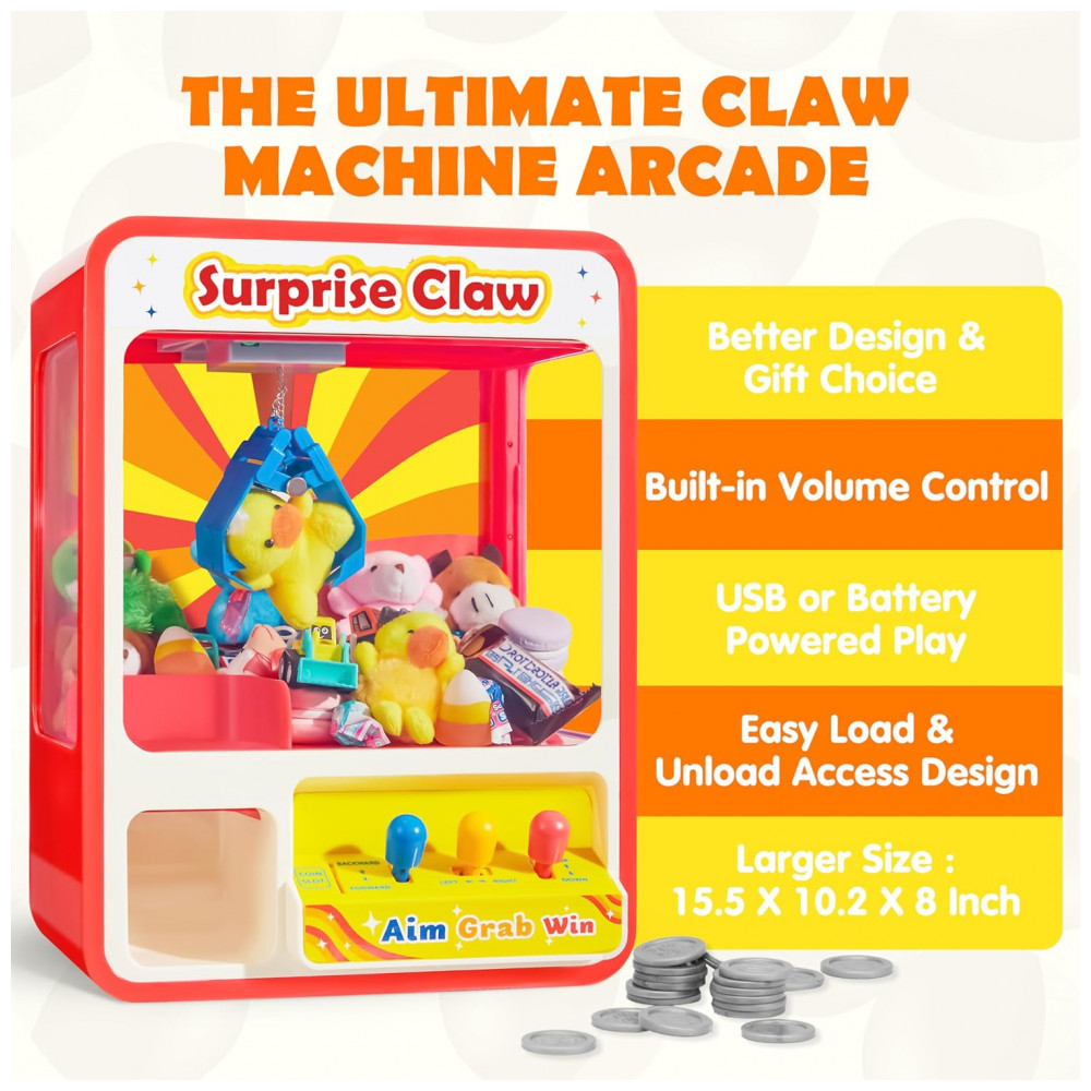 JOYIN Claw Machine Arcade Toy Vermelha com Luz LED e Som Ajustável, Mini Máquina de Garra Recarregável para Crianças - Imagem 6