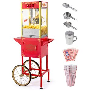 Máquina de Pipoca com Carrinho e Chaleira de 028g Rende até 32 Xícaras Colher de Aço Inclusa ROVSUN