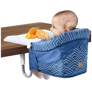 Cadeira de Alimentação Portátil com Encaixe em Mesa e Bandeja MTWML Azul