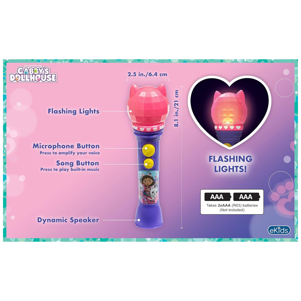 Microfone de Brinquedo DreamWorks Gabbys Dollhouse para Crianças, Brinquedo Musical para Meninas com Canção Incorporada, eKids - Imagem 4