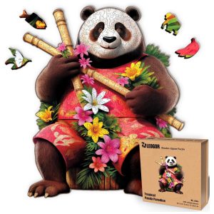 Quebra Cabeças em Madeira MDF para Adultos Tema Tropical Panda Paradise com 500 Peças LEOGOR Colorido