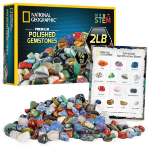 Kit de Coleção de Rochas National Geographic Premium Polished Stones com Guia de Aprendizado Educativo STEM para Crianças, National Geographic